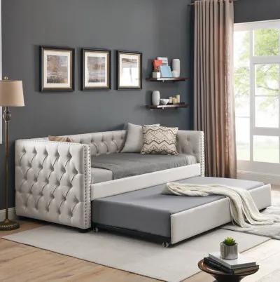 Hivvago Twin Size Daybed with Trundle Upholstered Tufted Sofa Bed with Button and Copper Nails