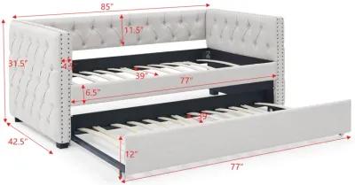 Hivvago Twin Size Daybed with Trundle Upholstered Tufted Sofa Bed with Button and Copper Nails