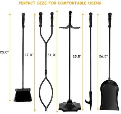 31 inch 5 Pieces Metal Fireplace Tool Set with Stand