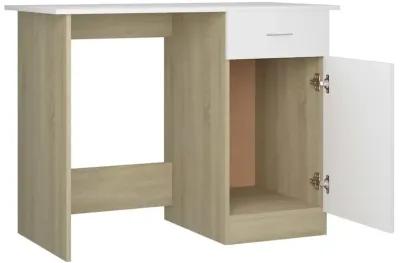 vidaXL Desk White and Sonoma Oak 39.4"x19.7"x29.9" Chipboard, 801085