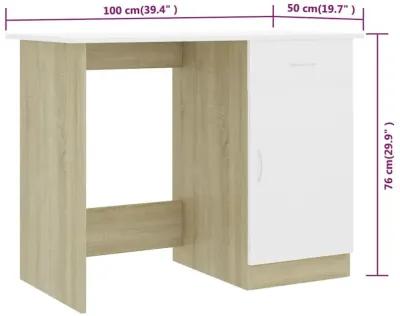 vidaXL Desk White and Sonoma Oak 39.4"x19.7"x29.9" Chipboard, 801085