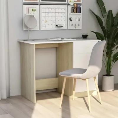 vidaXL Desk White and Sonoma Oak 39.4"x19.7"x29.9" Chipboard, 801085