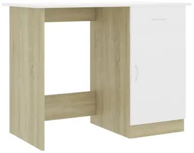 vidaXL Desk White and Sonoma Oak 39.4"x19.7"x29.9" Chipboard, 801085