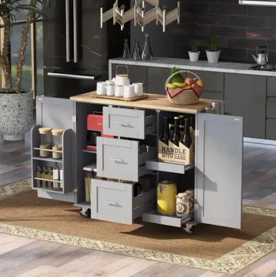 Kitchen Island Cart with Storage and Spice Rack