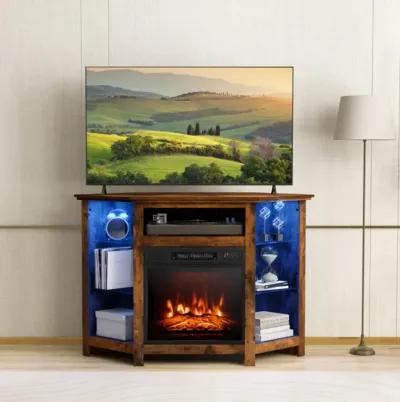 Hivvago Fireplace Corner TV Stand with LED Lights and Smart APP Control for 50 Inches TV