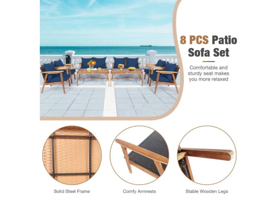 Hivvago 4 Piece Acacia Wood Patio Rattan Furniture Set