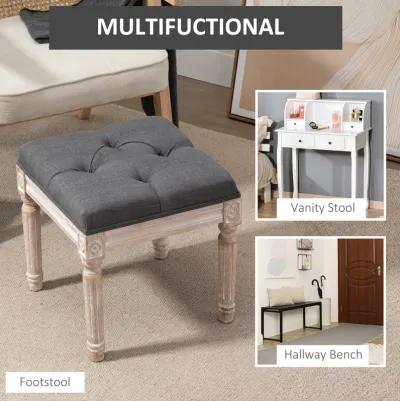 Grey Foot Rest: 15.75" Vintage Tufted Ottoman for Living Room