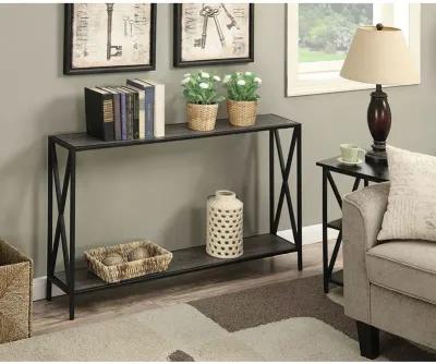 Hivvago Weathered Grey Wood Console Sofa Table with Bottom Shelf and Metal Frame