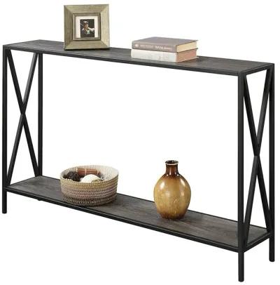 Hivvago Weathered Grey Wood Console Sofa Table with Bottom Shelf and Metal Frame