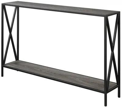 Hivvago Weathered Grey Wood Console Sofa Table with Bottom Shelf and Metal Frame