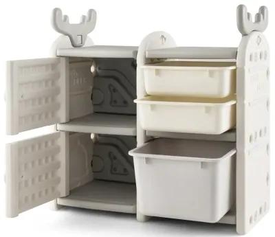 Toy Chest and Bookshelf for Toddlers with Enclosed Cabinets and Pull-out Drawers