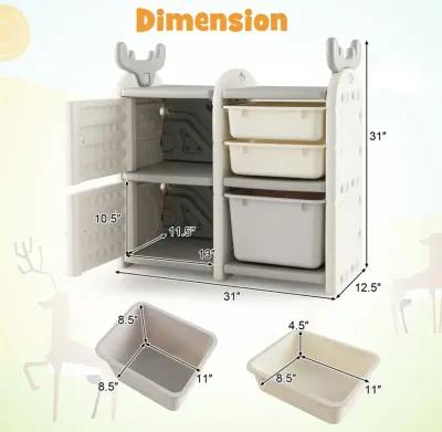 Toy Chest and Bookshelf for Toddlers with Enclosed Cabinets and Pull-out Drawers