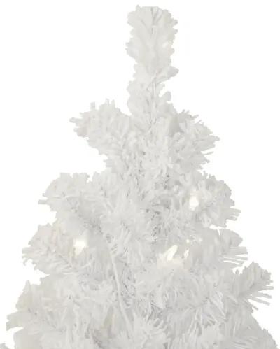 3.5' Pre-Lit Potted Flocked Winter Pine White Tinsel Artificial Christmas Tree  Clear Lights