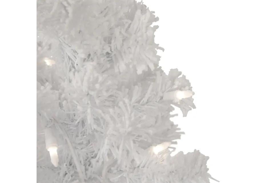 3.5' Pre-Lit Potted Flocked Winter Pine White Tinsel Artificial Christmas Tree  Clear Lights