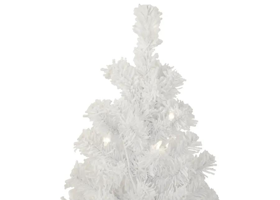 3.5' Pre-Lit Potted Flocked Winter Pine White Tinsel Artificial Christmas Tree  Clear Lights