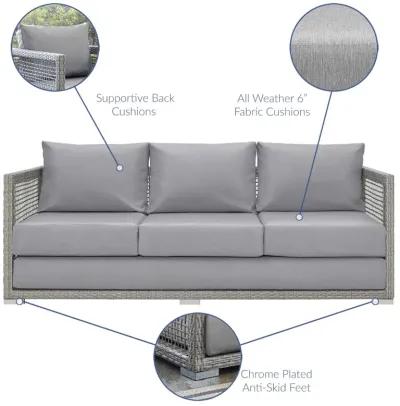 Aura Outdoor Patio Sofa - Synthetic Gray Wicker Rattan, Aluminum Frame, All-Weather Cushions, Comfortable & Stylish - Perfect for Outdoor Spaces