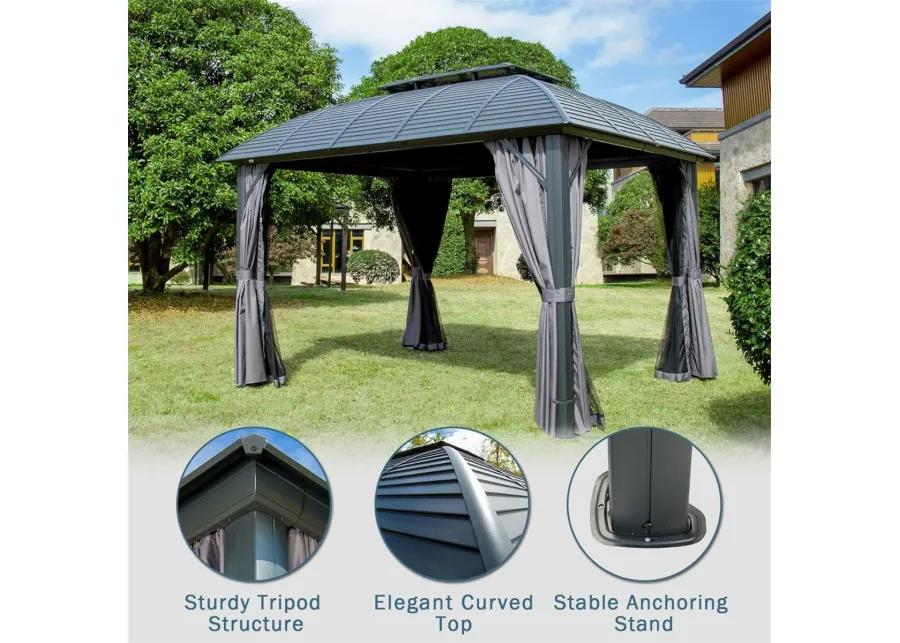 10'X12' Permanent Hardtop Gazebo with Curtains & Netting