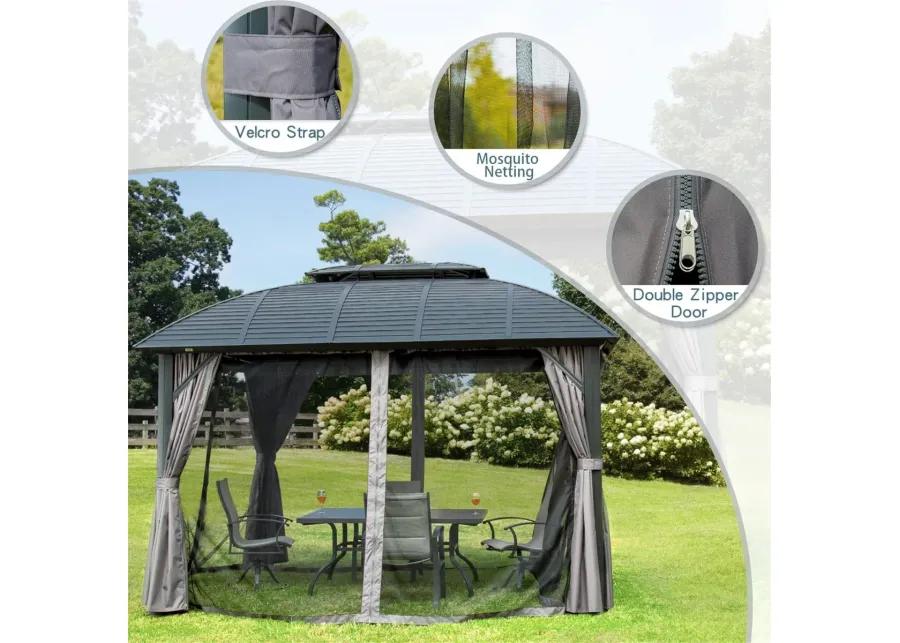 10'X12' Permanent Hardtop Gazebo with Curtains & Netting