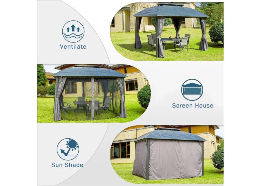 10'X12' Permanent Hardtop Gazebo with Curtains & Netting