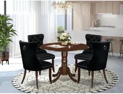 5 Piece Dining Room Furniture Set Contains a Round Kitchen Table with Dropleaf