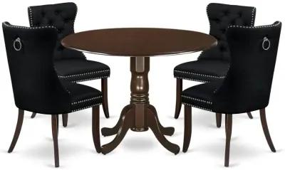 5 Piece Dining Room Furniture Set Contains a Round Kitchen Table with Dropleaf