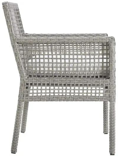 Modway Aura Wicker Rattan Outdoor Patio Dining Arm Chair with Cushion in Gray White