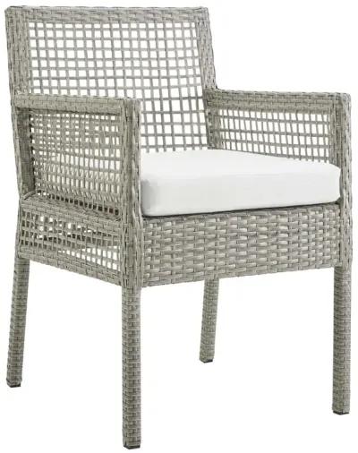 Modway Aura Wicker Rattan Outdoor Patio Dining Arm Chair with Cushion in Gray White