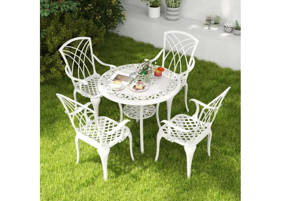 Hivvago 5 Piece Patio Bistro Table Chair Set with Umbrella Hole and Aluminum Frame-White