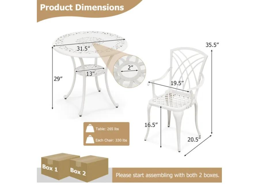 Hivvago 5 Piece Patio Bistro Table Chair Set with Umbrella Hole and Aluminum Frame-White