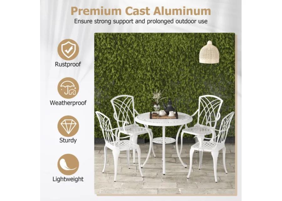 Hivvago 5 Piece Patio Bistro Table Chair Set with Umbrella Hole and Aluminum Frame-White