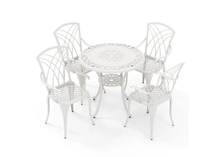 Hivvago 5 Piece Patio Bistro Table Chair Set with Umbrella Hole and Aluminum Frame-White