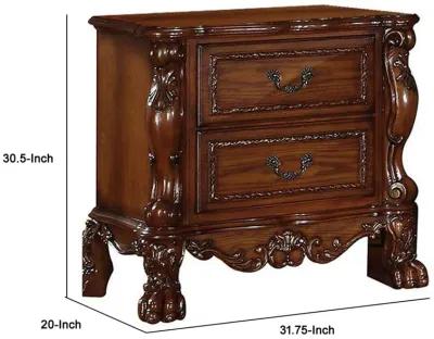 Wooden Night Stand with Two Drawer In Traditional Style, Brown - Benzara