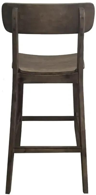 29 Inch Rubberwood Barstool with Wood Grain Details, Panel Back, Brown-Benzara