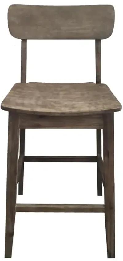 29 Inch Rubberwood Barstool with Wood Grain Details, Panel Back, Brown-Benzara