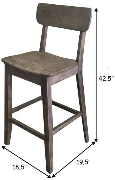 29 Inch Rubberwood Barstool with Wood Grain Details, Panel Back, Brown-Benzara