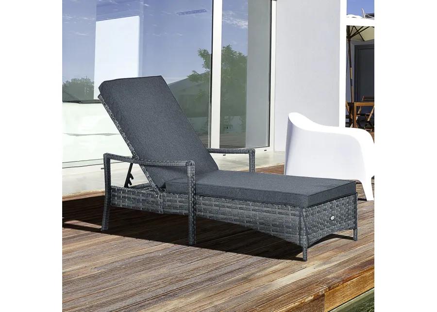 Dark Gray Patio Lounger: Wicker Chair with Adjustable Backrest