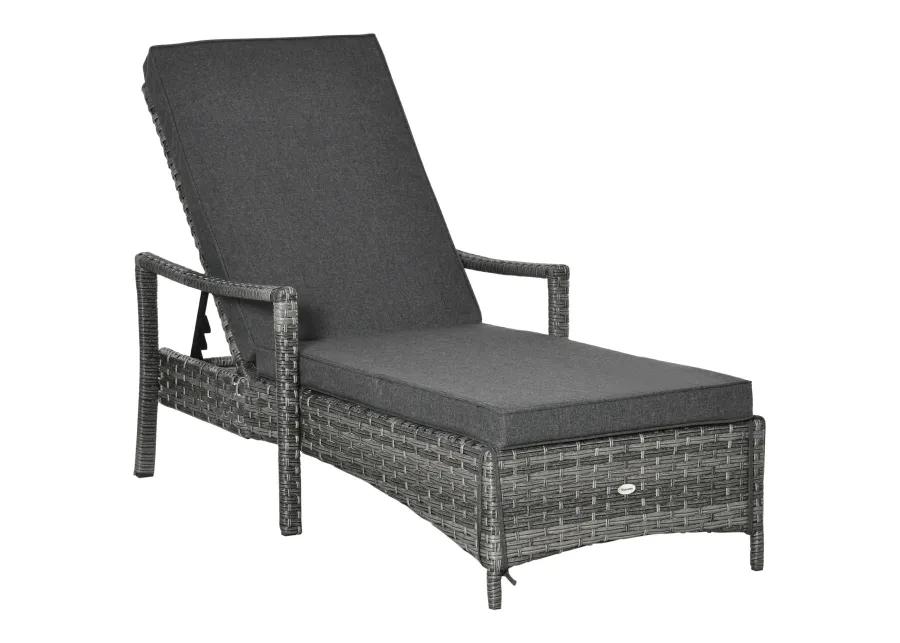 Dark Gray Patio Lounger: Wicker Chair with Adjustable Backrest