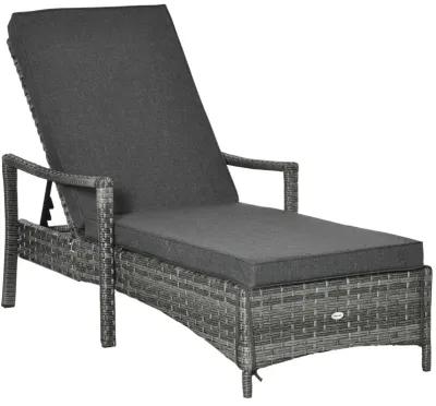 Dark Gray Patio Lounger: Wicker Chair with Adjustable Backrest