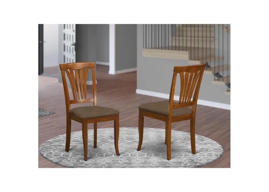 AVC-SBR-C Avon Chair for dining room with Linen Fabric Seat - Saddle Brow Finish