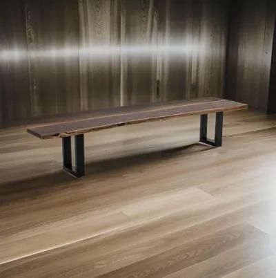 Cid Xue 102 Inch Dining Bench, Brown Live Edge Rectangular Top, Black Metal - Benzara