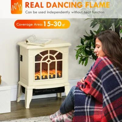 HOMCOM 18" Electric Fireplace Heater, Freestanding Fire Place Stove with Realistic LED Flames and Logs, Overheating Protection, 750W/1500W, Cream White