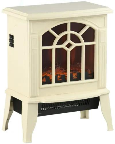 HOMCOM 18" Electric Fireplace Heater, Freestanding Fire Place Stove with Realistic LED Flames and Logs, Overheating Protection, 750W/1500W, Cream White