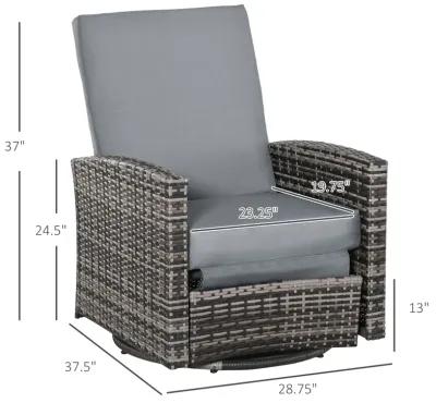 Grey Outdoor Relaxer: Patio Wicker Recliner Swivel Chair with Footrest