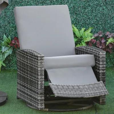 Grey Outdoor Relaxer: Patio Wicker Recliner Swivel Chair with Footrest