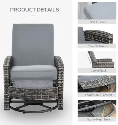 Grey Outdoor Relaxer: Patio Wicker Recliner Swivel Chair with Footrest