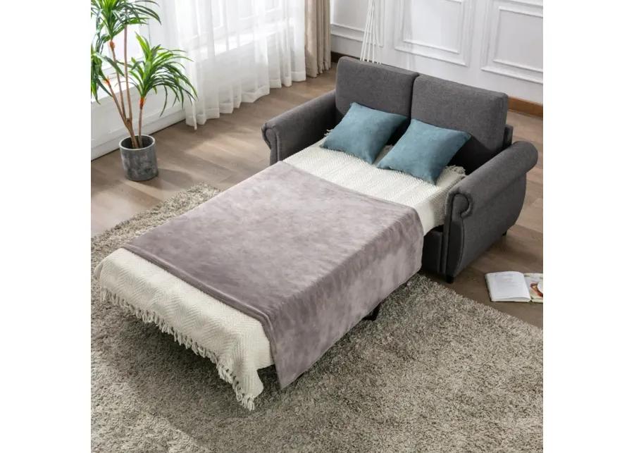 57.5" Pull Out Sofa Bed Loveseat Sleeper With Twin Size Memory Mattress For Living Room Spaces, Gray