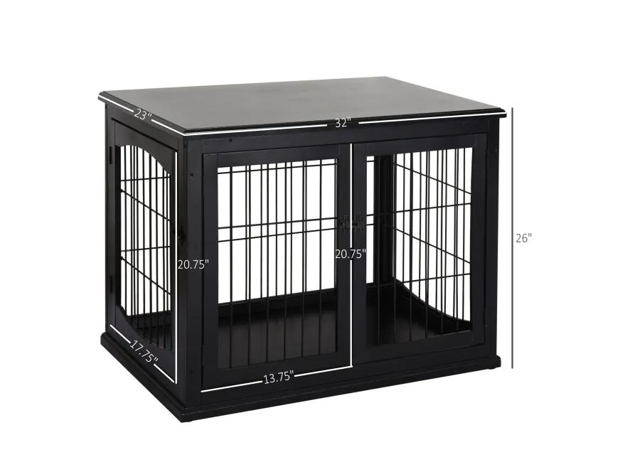 Stylish Black Dog Den: Modern Wooden Crate with Double Doors