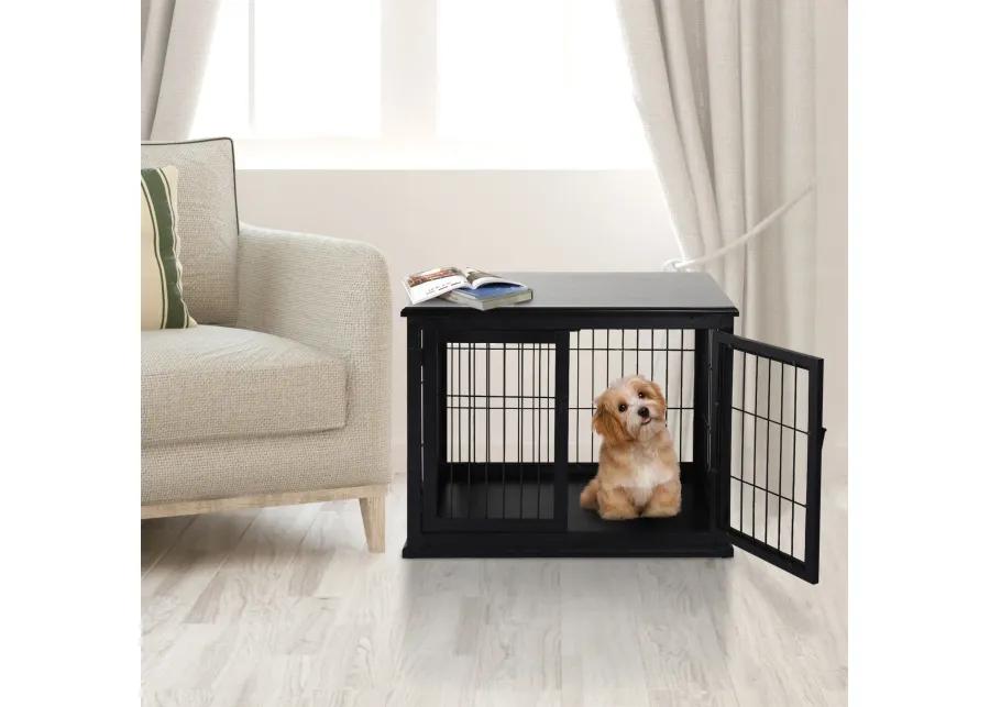 Stylish Black Dog Den: Modern Wooden Crate with Double Doors