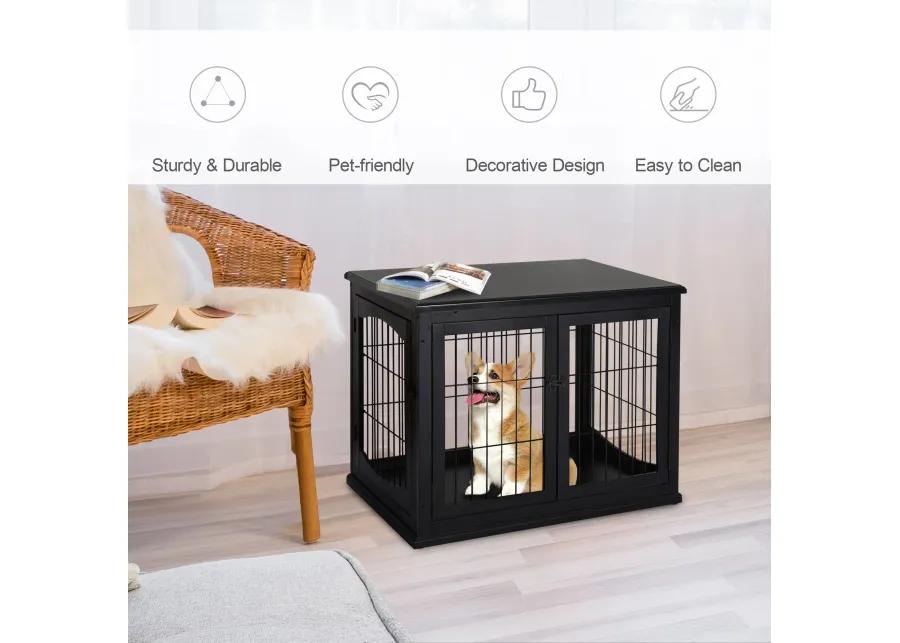 Stylish Black Dog Den: Modern Wooden Crate with Double Doors