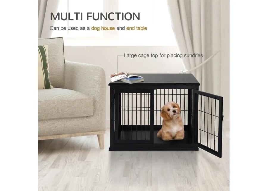 Stylish Black Dog Den: Modern Wooden Crate with Double Doors